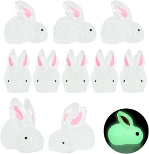 100 Pcs Mini Bunny Figurines Resin Miniature Rabbit Figutre,Glow in The Dark Bunny Ornaments Rabbit Cake Toppers for Garden Home Easter Decor DIY Craft Figures Toy