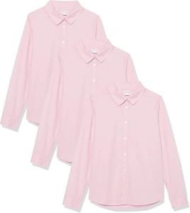 Amazon Essentials Girls' Uniform Long-Sleeved Woven Stretch Poplin Button-Down Shirts, Multipacks