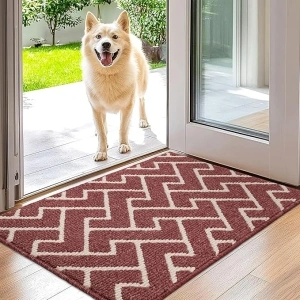 Biscpro Indoor Door Mats,50x80cm Door Mat Non Slip Backing,Dirt Trapper Mat Absorbent Non-Slip Doormat for Entrance,Inside,Kitchen,Front Back Door,Pets and Garden-Red