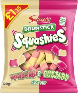 Swizzels Squashies Sweets - Rhubarb & Custard Flavour (Price Marked) Single Pack 120g