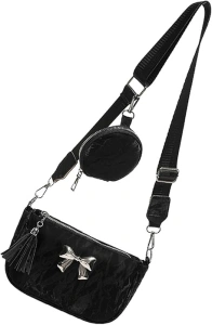 Cosiesnest Shoulder Bag Ladies, PU Leather Shoulder Crossbody Bag, Cross Body Bag Women, Adjustable Strap and Bow Tie Decoration, Comes with Mini Small Bag for Travel Shopping Work Daily Use