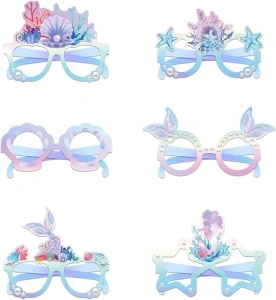 24 Pieces Funny Party Glasses, Ocean Theme Party Paper Eyeglasses Mermaid Photo Booth Props Glasses Frame for Adults Kids Novelty Gift Summer Party Favors Supplies