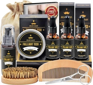 Beard Kit for Men Grooming & Care W/Beard Wash Shampoo,3 Pack Beard Oil,Beard Shaper,Beard Brush,Balm,Comb,Scissors,Beard Grooming Kit for Men Gift