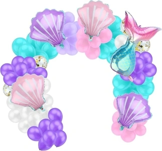 97 Pieces Mermaid Balloon Arch Kit, Mermaid Tail Balloon Arch Garland Kit, Latex Balloons Shell Star Foil Balloons for Girls Mermaid Themed Birthday Backdrop Happy Birthday Party Decoration