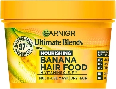 Garnier Hair Food Multi-use Hair Treatment Mask, Nourishes and Conditions, Ideal for Dry Hair, No Silicones, Vegan Formula, Banana, Ultimate Blends, 400ml