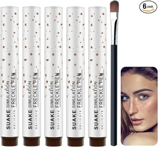 Neyeau 5 PCS Freckle Pen,Natural Lifelike Freckle Pen,Easy to Color & Waterproof Fake Freckles,Fake Tan Pen for Natural Effortless Sunkissed Makeup,Quick Dry,Dark Brown,mit Schwarzem Detail Brush