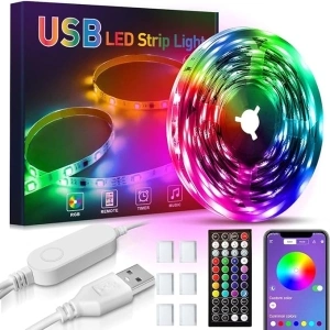 GOTUS USB LED Light Strips with Remote, RGB SMD 5050 Bluetooth Built-in Mic Music Mode, Smart Circuit Protection, Timer Setting, Led Strip Lights for Kitchen, Bedroom, TV,(one roll) (10M)