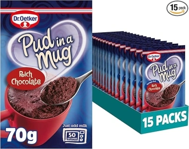 Dr. Oetker Rich Chocolate Pud in a Mug, 70g each, Pack of 15 - microwave pudding cake mixes for baking, suitable for kids bakes, store cupboard essentials