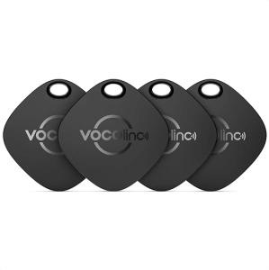 VOCOlinc Bluetooth Item Finder, 4 Pack Air Tracker Tag-Key Finder Locator, Works with Apple Find My (iOS Only), IP65 Waterproof&Battery Replaceable,Tracker Device for Remote,Luggage,Suitcase,Bag-Black