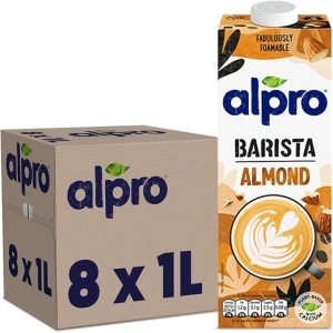 Alpro Barista Almond Plant-Based Long Life Drink, Vegan & Dairy Free, 1L (Pack of 8)