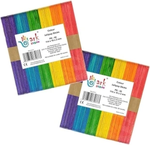 arkCRAFT 2 x 50 Lollipop Craft Sticks 114 x 10 x 2mm (Coloured)