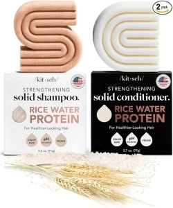 Kitsch Rice Bar Shampoo and Conditioner Bar for Hair Growth | Rice Shampoo Bar & Conditioner Bar for Strengthening, Cleansing & Moisturizing | Vegan Rice Water Shampoo Bar & Conditioner Soap, 2pc Set