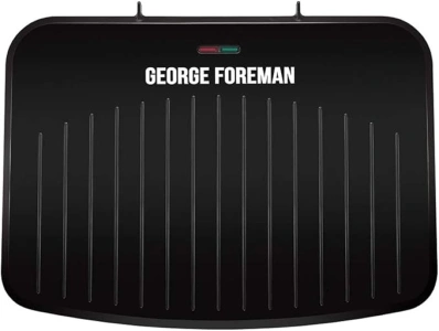 George Foreman Large Electric Fit Grill [Non stick, Healthy, Griddle, Toastie, Hot plate, Panini, BBQ, Energy saving, Vertical storage, Easy clean, Drip tray, Ready to cook light] Black, 2400W 25820