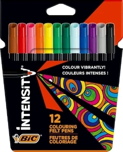 BIC Intensity Felt Tip Pens, Vibrant Colouring Pens, School Supplies for Kids, Pupils or Adults, 12 Pack