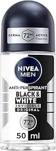 NIVEA MEN Black & White Original Anti-Perspirant Roll On (50ml), 72hr Anti-Sweat Roll On Deodorant for Men, No Stains on Black and White Clothes