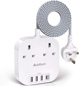 Extension Lead, Power Strips with 2 Way Outlets 4 (4.5A, 1 Type C and 3 USB-A Port) Surge Protection Plug Extension Socket with 1.8 Meter Braided cord for Home Office