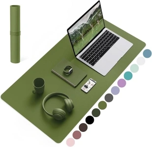 YSAGi Non-Slip Desk Pad, Waterproof PVC Leather Desk Table Protector, Ultra Thin Large Mouse Pad, Easy Clean Laptop Desk Writing Mat for Office Work/Home/Decor (80 x 40 cm, Grass Green)