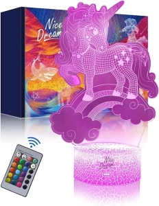 Nice Dream Unicorn Night Light for Kids, 3D Illusion Night Lamp, 16 Colors Changes with Remote Control, Room Decor Christmas Gifts for Children Girls Boys