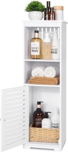 UTOKON White Storage Cabinet, Multifunctional Bathroom Floor Cabinet with 1door and 3 Tier Shelf, FreeStanding Bathroom Storage Cabinet, 7.87