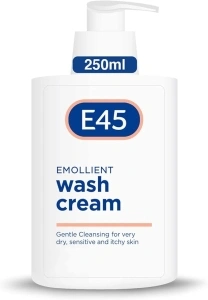 E45 Cream Body Wash 250 ml - Dermatological Emollient Wash Cream - Soap Free Emollient Cream Body Wash for Women & Men - Gentle Shower Cream to Clean & Relieve Dry, Itchy & Irritated Eczema Prone Skin