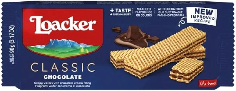 Loacker Wafers, Chocolate Flavour Wafer Biscuits, Classic Italian Biscuits, All Natural Ingredients, Light Snack,90 g (Pack of 1)