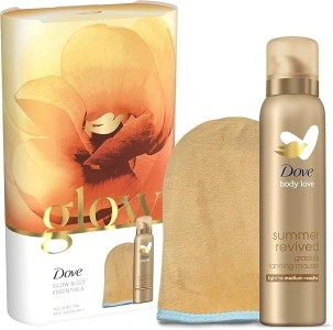 Dove Glow & Go Essentials Tanning Moisturiser Gift Set with a tan applicator mitt perfect gift for her 1 piece