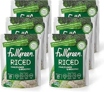 Fullgreen, Riced Cauliflower and Broccoli, 100% Veg, shelf-stable, no preservatives, vegan, keto and 87% lower-carbs than rice! - case of 6x 200g pouches - made in the UK