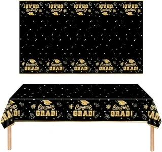 Enjoyaa Graduation Table Cloth,2 Pcs Graduation Party Tablecloth PVC Water Resistant Graduation Table Covers Black Gold Table Cloths for Graduation College High School Party Supplies,137 x 274cm