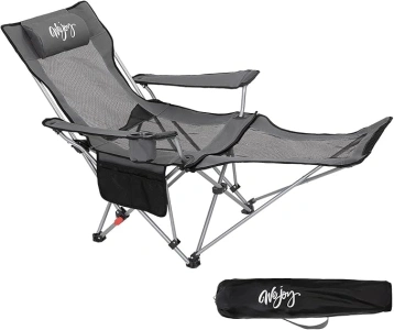 #WEJOY Camping Chairs Folding Recliner Chair Adjustable with Detachable Footrest Headrest Cupholder Pocket Lightweight Portable Reclining Camp Chair Fold up Chair for Outdoor Beach Garden Grey&Black