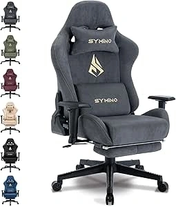 Symino Gaming Chair, Computer Chair with Footrest, Headrest and Lumbar Support, Ergonomic PC Chair, Height Adjustable Rotating Task Chairs, Gray