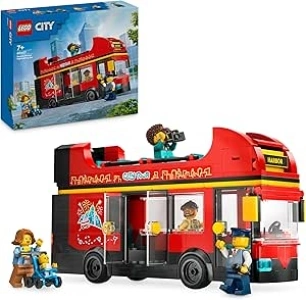 LEGO City Red Double-Decker Sightseeing Bus Toy, Red Vehicle for 7 Plus Year Old Boys & Girls, Creative Set with 5 Minifigures Including a Baby and Buggy, Birthday Gift Idea 60407