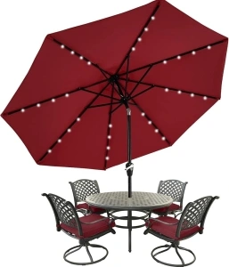 MasterCanopy Patio Umbrella with 32 Solar LED Lights -8 Ribs(2.7M,Burgundy)