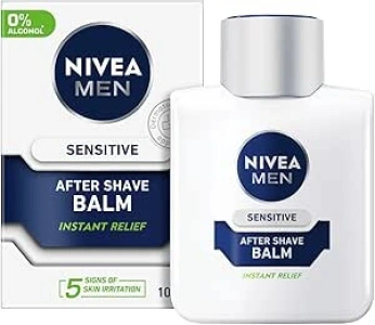 NIVEA MEN Sensitive Post Shave Balm (100ml), 0% Alcohol with Chamomile and Vitamin E, Relieves Skin from 5 Signs of Irritation, Men's Skin Care and Shaving Essentials