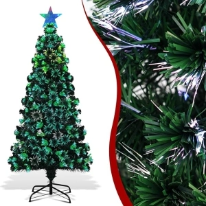 Ollewiellan Fibre Optic Christmas Tree 6 FT Xmas Trees Artificial Pre Lit Christmas Trees Green 180 cm,Lights Fibre Optic Twinkling tree with stars Automatic color-changing,Christmas Deco