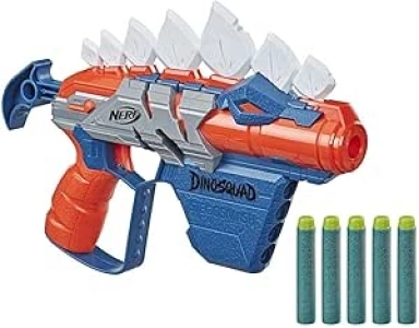 Nerf DinoSquad Stegosmash Dart Blaster, 4-Dart Storage, 5 Official Nerf Darts, Dinosaur Design, Stegosaurus Spikes 5010993800186