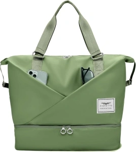 FIORETTO Womens Travel Bag Duffle Bag with Laptop Compartment, Water Resistant Gym Bag Weekend Bag Overnight Hospital Bag Holdall with Separated Shoes Compartment & Wet Pocket Olive Green