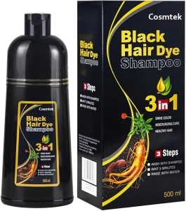 Black Hair Dye Shampoo for Women and Men, Hair Colour Shampoo for Grey Hair, 3-in-1 Herbal Hair Dye Shampoo, Semi-Permanent, Natural Plant Ingredients, 500ml