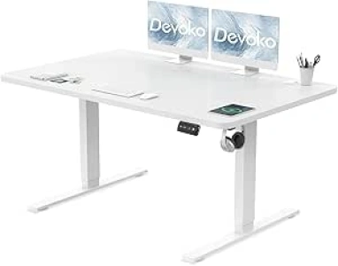 Devoko Electric Standing Desk 120x60cm Sit Stand Table Height Adjustable Desk with Backpack Hook and Memory Smart Pannel, White