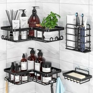 Shower Caddy, 4 Pack Corner Shelf Bathroom Storage, Bathroom Shelf Adhesive Shower Shelf, Stainless Steel Bathroom Accessory, Bathroom Shelves Organiser No Drilling, Shower Storage with Soap Holder