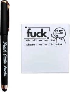 Fresh Outta Fucks Pad and Pen,Funny Sticky Notes Office Supplies,Desk Accessories for Friends Funny Christmas Gifts for Men Women (Black)