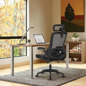 ALPHA HOME Ergonomic Office Desk Chair, Breathable Mesh Computer Chair with Adjustable Lumbar Support, Headrest and Flip up Armrests, Comfortable Task Executive Chair for Home Office