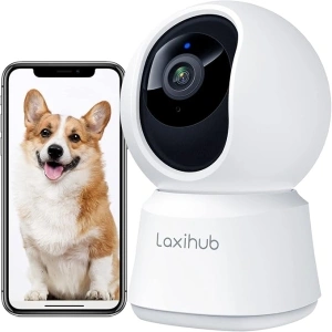 LAXIHUB Pet Dog Cameras with App, 2K 3MP Indoor Security Camera for Baby Cat Puppy, 360° Pan/Tilt Home Security, Night Vision, Motion/Sound Detection, Smart Tracking, 2-Way Talk, Work with Alexa