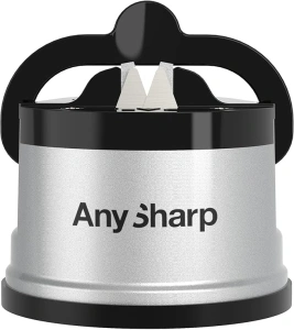 AnySharp Knife Sharpener, Hands-Free Safety, PowerGrip Suction, Safely Sharpens All Kitchen Knives, Ideal for Hardened Steel & Serrated, World's Best, Compact, One Size, Silver