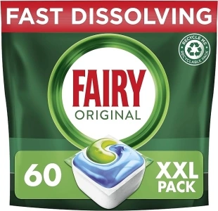 Fairy All-In-1 Dishwasher Tablets, Fairy Dishwasher Tablets, 60 Capsules, Original, Effective Even On Dried-On Grease, Dishwasher Tablets Bulk