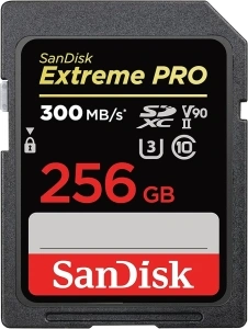 SanDisk 256GB Extreme PRO SDXC card, SD Card, V90 Memory Card, 8K, 4K and Full HD Video, up to 300 MB/s, Shock, Temperature, Water and X-Ray Proof, UHS-II, Class 10, U3,