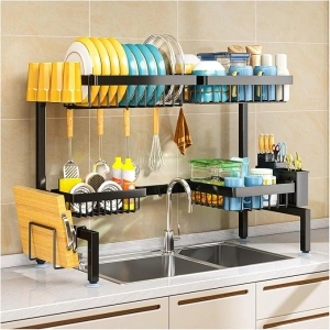 PurKeep Dish Drainer Rack, Over the Sink Dish Drying Rack with 4 Basket, 2-Tier Expandable (24.8 