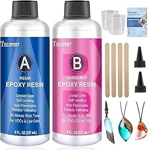 Epoxy Resin Crystal Clear Kit -16oz /474ml Casting Resin for Jewellery DIY Art Resin Coating Easy Cast Epoxy, with Instructions/Bonus Sticks/Graduated Cups/Beak Cover