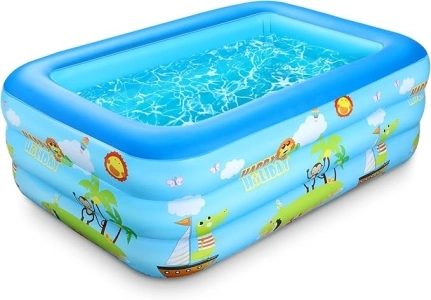 Ucradle Paddling Pool for Toddlers Kids,Rectangle Inflatable Swimming Pool for Kids,Baby Paddling Pool for Garden Backyard Outdoor,Easy to Inflate,150 cm x 106 cm x 48 cm