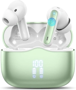 Wireless Earbuds, Bluetooth 5.3 Headphones in Ear with HiFi Stereo Deep Bass, 4 ENC Noise Cancelling Mic Wireless Earphones 40H Playtime, Bluetooth Earbuds Dual LED Display, IP7 Waterproof, Green