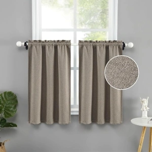 LuxFocus Linen Texture Curtains for Bedroom Solid 100% Blackout Thermal Insulated Dusty Brown Curtains Room Darkening Curtains Draperies Luxury Decor for Living Room Nursery 52x24 Inch (2 Panels)